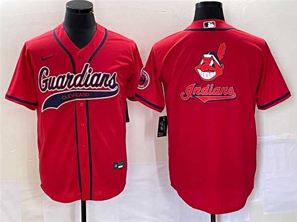 Men's Cleveland Guardians Red Team Big Logo With Patch Cool Base Stitched Baseball Jersey,We sell and wholesale Men's Cleveland Guardians Red Team Big Logo With Patch Cool Base Stitched Baseball Jersey on line form chian!
